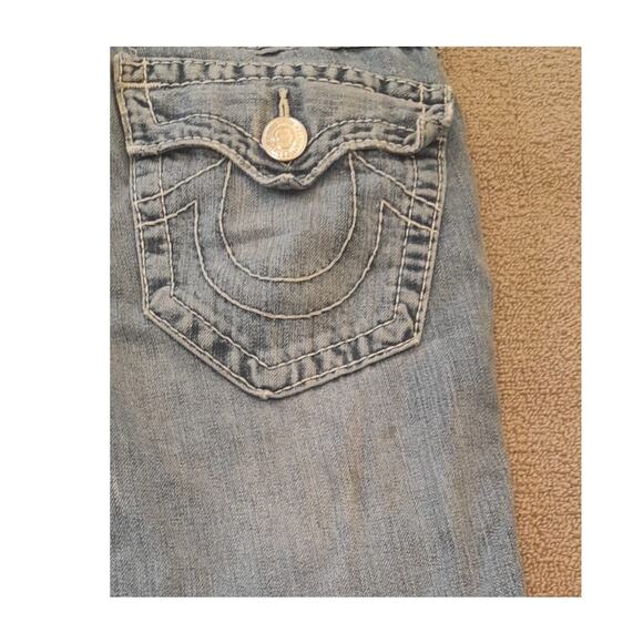 True Religion‎ Womens 32 Light Wash Blue Bootcut Distressed Ripped Jeans - Picture 13 of 16